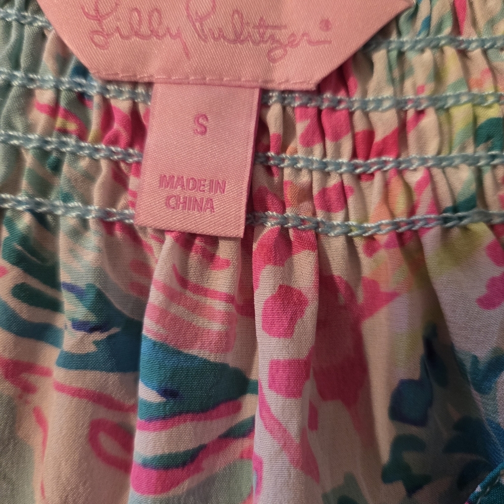 🌸 Lilly Pulitzer Elsa 100% Silk,  Gypsea Top In Serene Blue. Size SM. - Picture 7 of 7